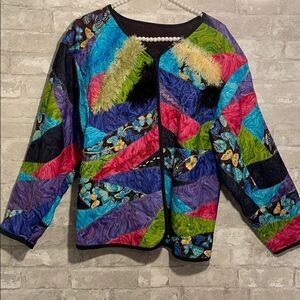 Vintage Unique Handmade Jacket Multicolored Bling Size Large Unisex Y2K Patch